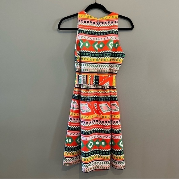 NEW CK Bradley Darden Pockets Egypt Multi Aztec Tie Fit & Flare Cocktail Dress - Picture 4 of 16